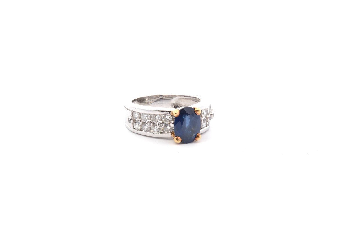 Bague Vintage Saphir Et Diamants En Or 18k-photo-3