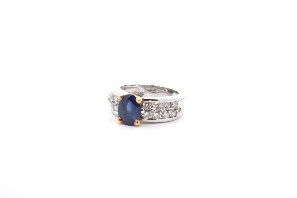 Bague Vintage Saphir Et Diamants En Or 18k-photo-4