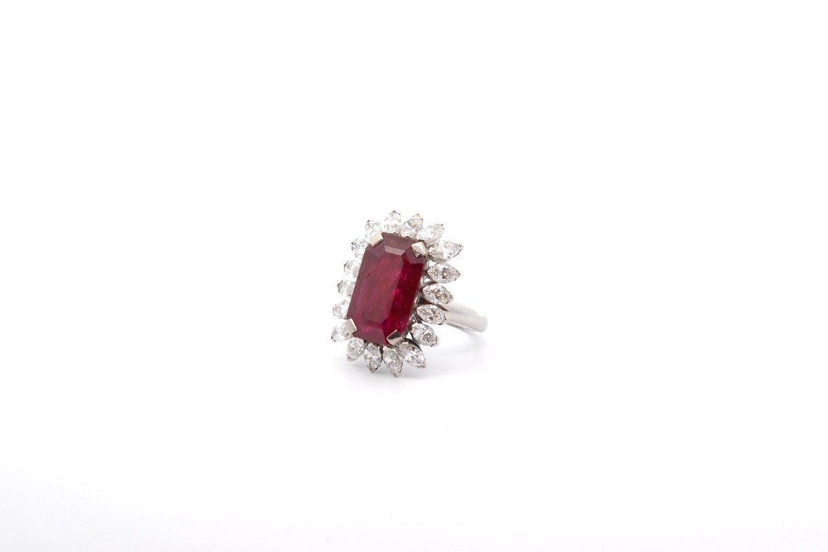 Bague Rubis Birman De 10,80 Carats Et Diamants Navettes-photo-4