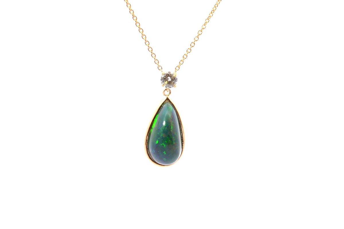 Opal And Diamond Necklace In Gold