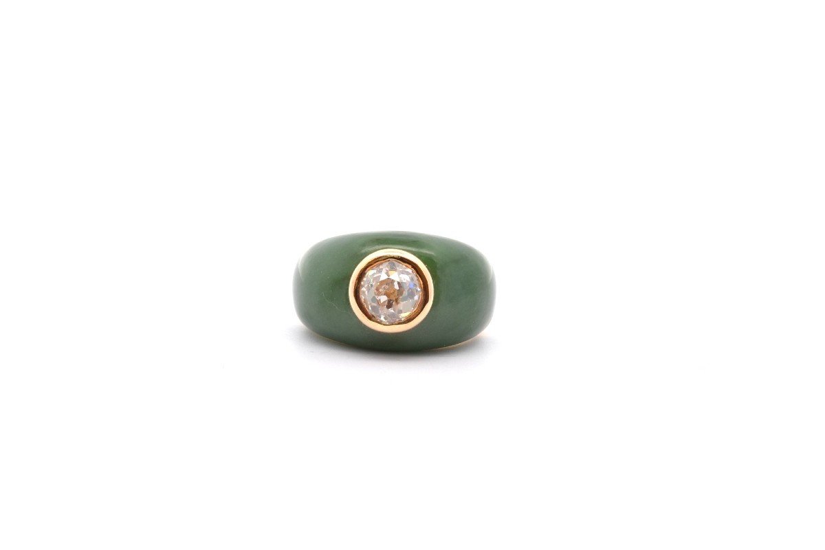 Vintage Jade And 18k Gold Diamond Ring-photo-2