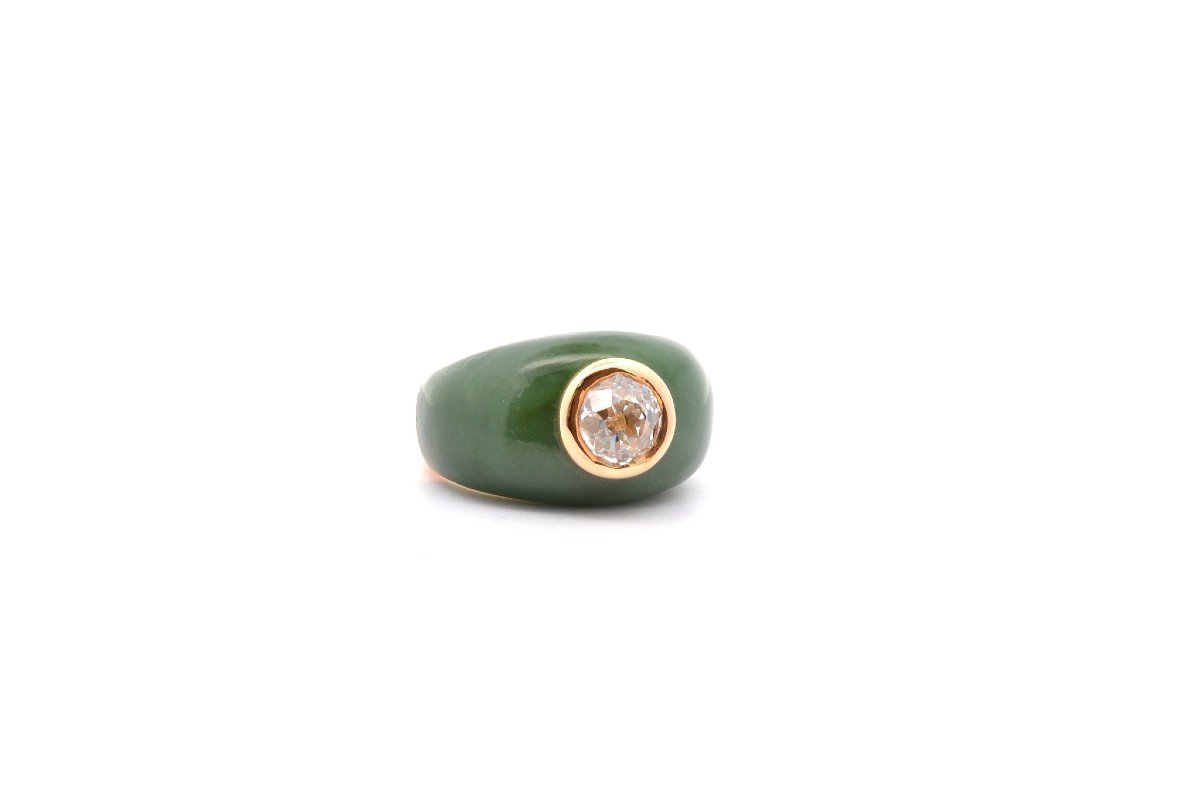 Vintage Jade And 18k Gold Diamond Ring-photo-3