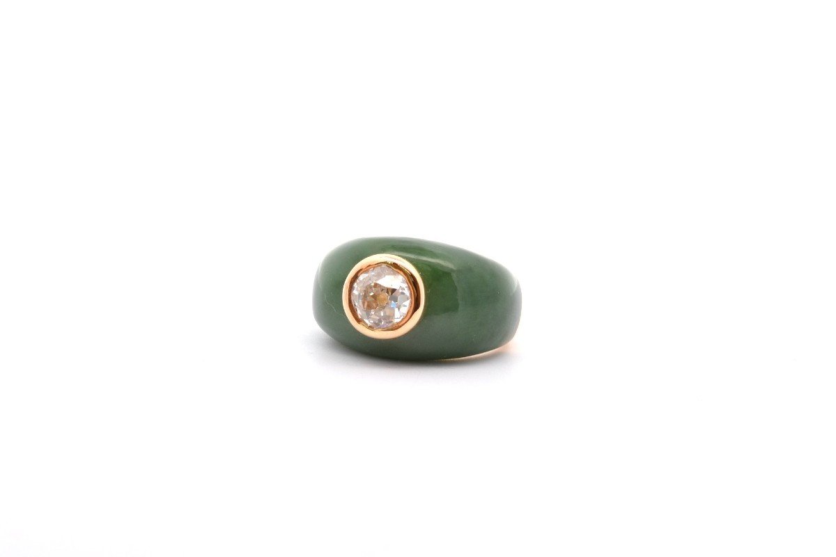 Vintage Jade And 18k Gold Diamond Ring-photo-4