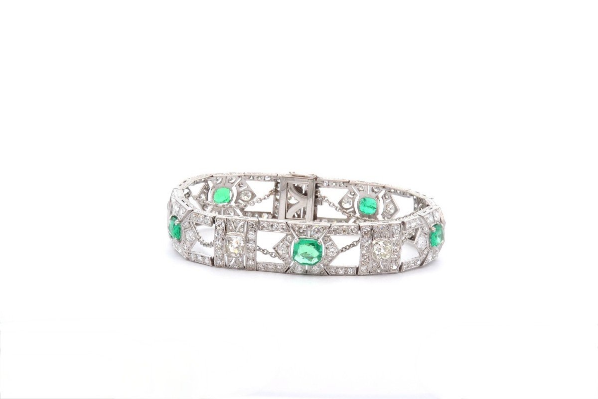 Art Deco Emerald And Diamond Bracelet-photo-2