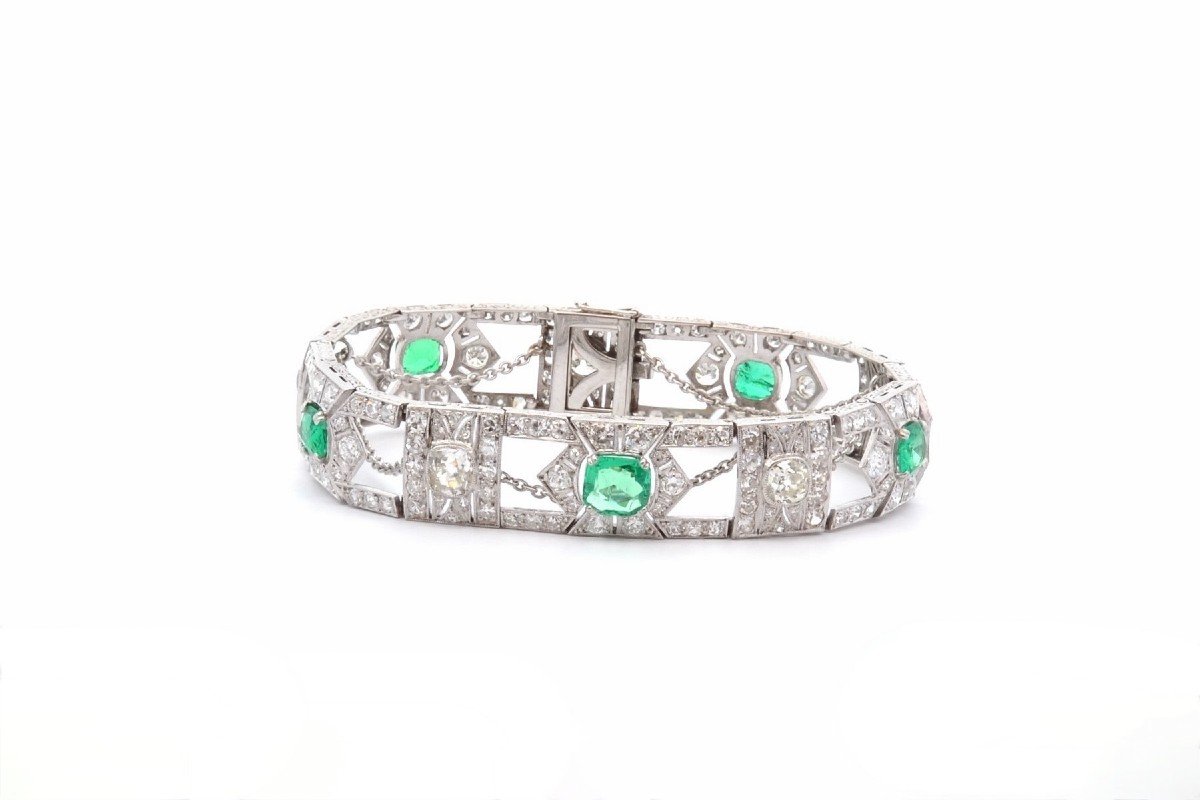 Art Deco Emerald And Diamond Bracelet