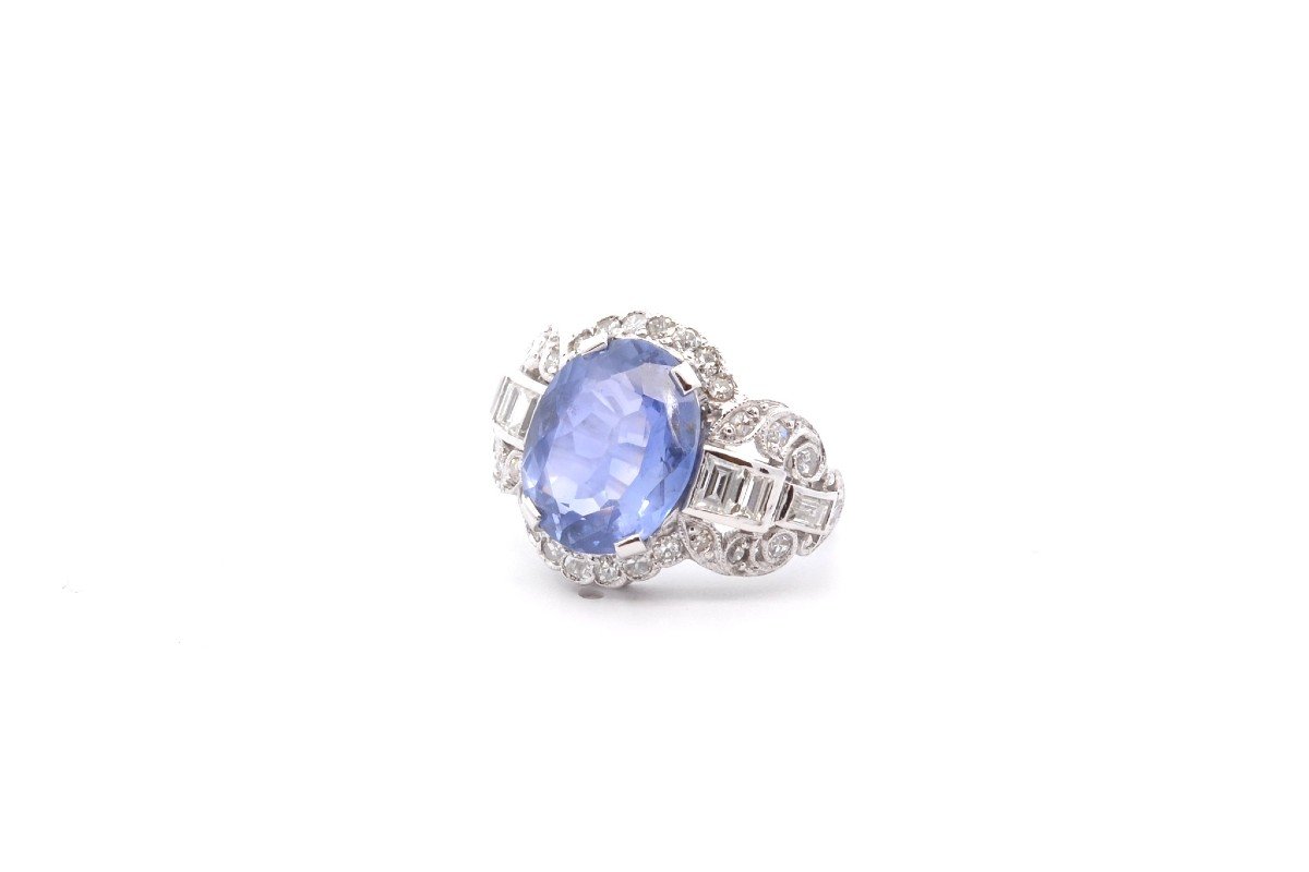 Vintage 6.51ct Sapphire And Diamond Ring