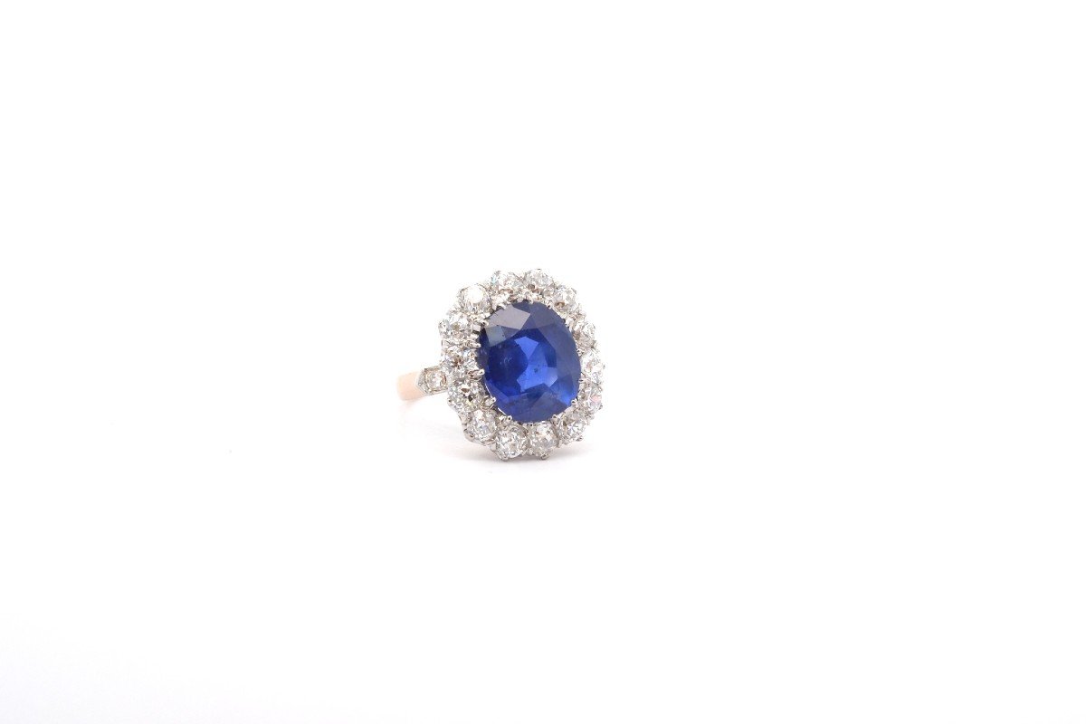 Bague Vintage Saphir De 6,44cts Et Diamants-photo-3