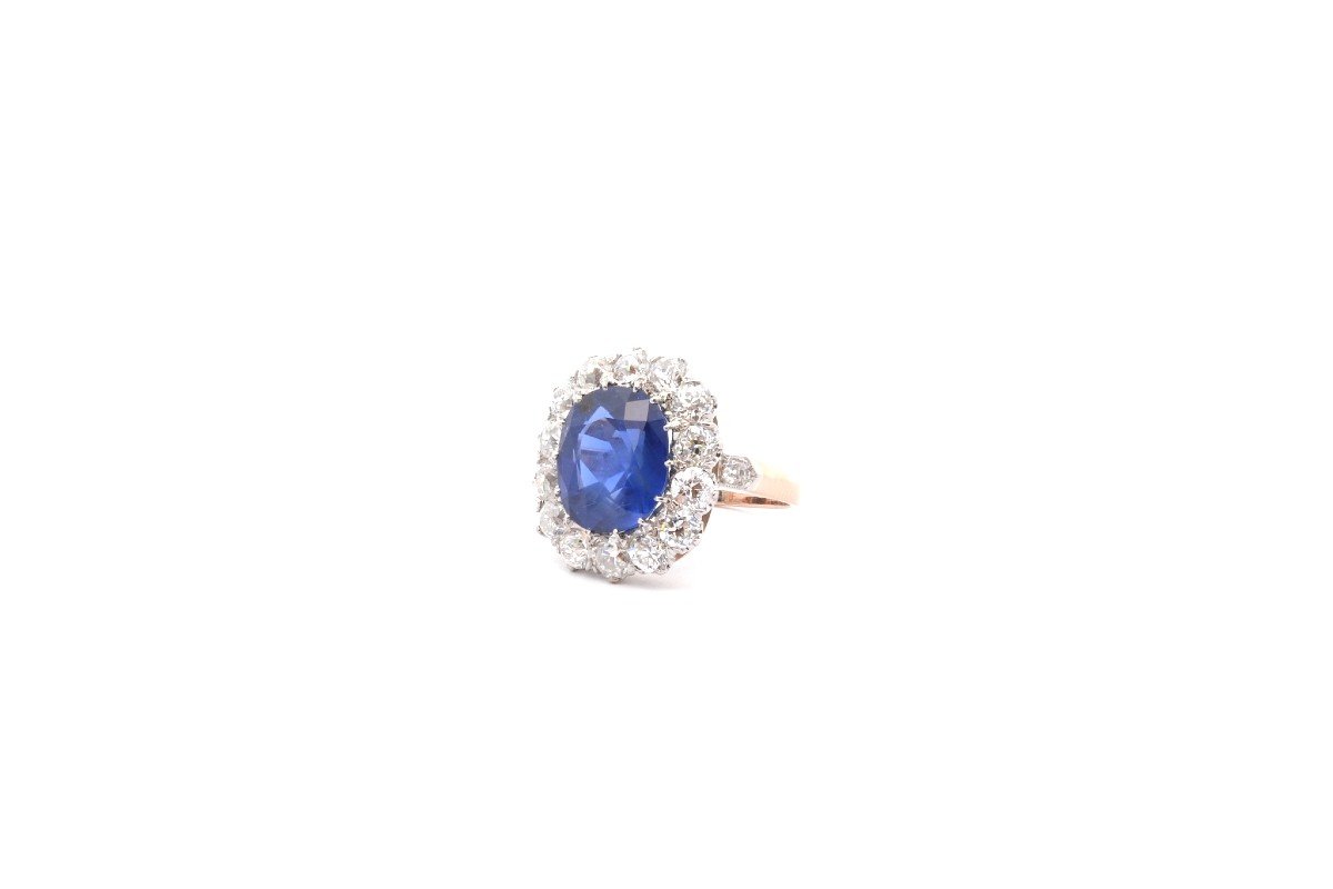 Bague Vintage Saphir De 6,44cts Et Diamants-photo-4