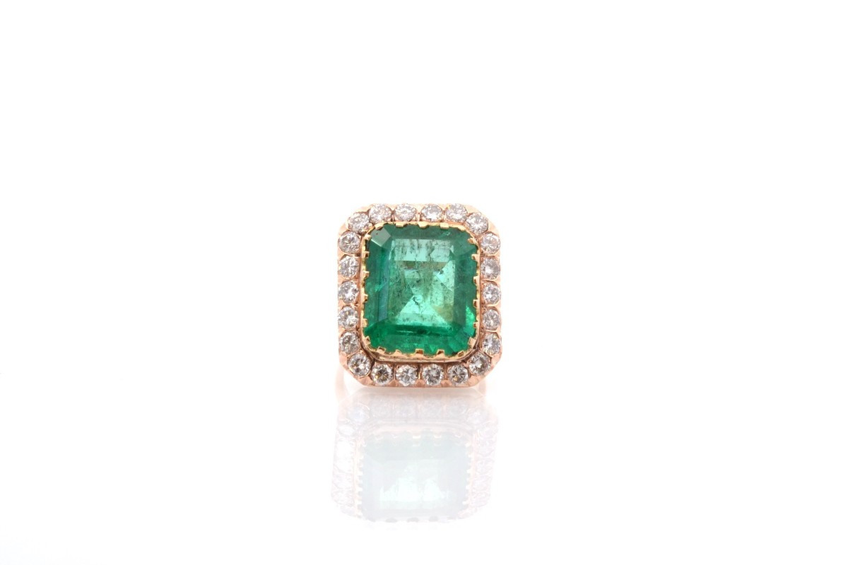 11.99ct Emerald And Diamond Ring In Gold-photo-2