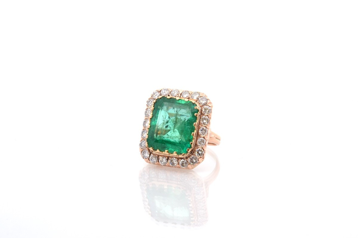 11.99ct Emerald And Diamond Ring In Gold-photo-4