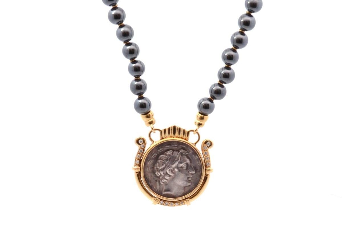 Gold And Antique Coin Pendant Necklace-photo-2