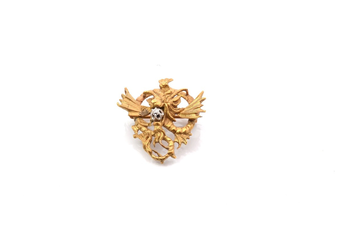 Antique Diamond Brooch In 18k Gold-photo-2