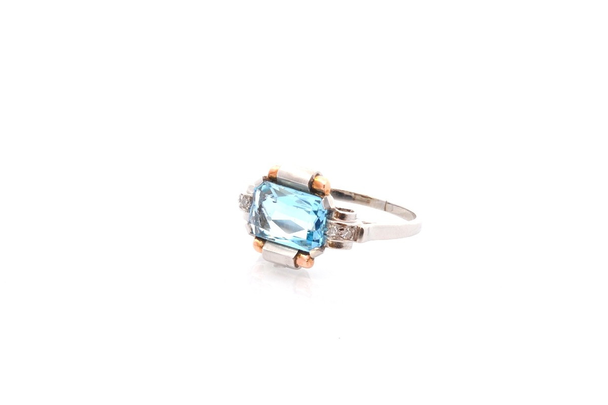 Vintage Aquamarine And Diamond Ring