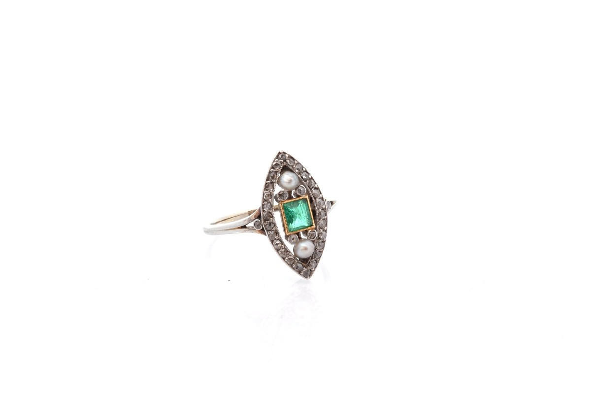 Vintage Emerald, Diamond And Pearl Ring-photo-3