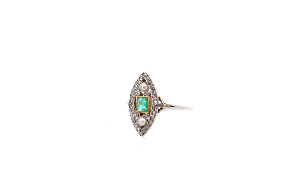 Vintage Emerald, Diamond And Pearl Ring-photo-4