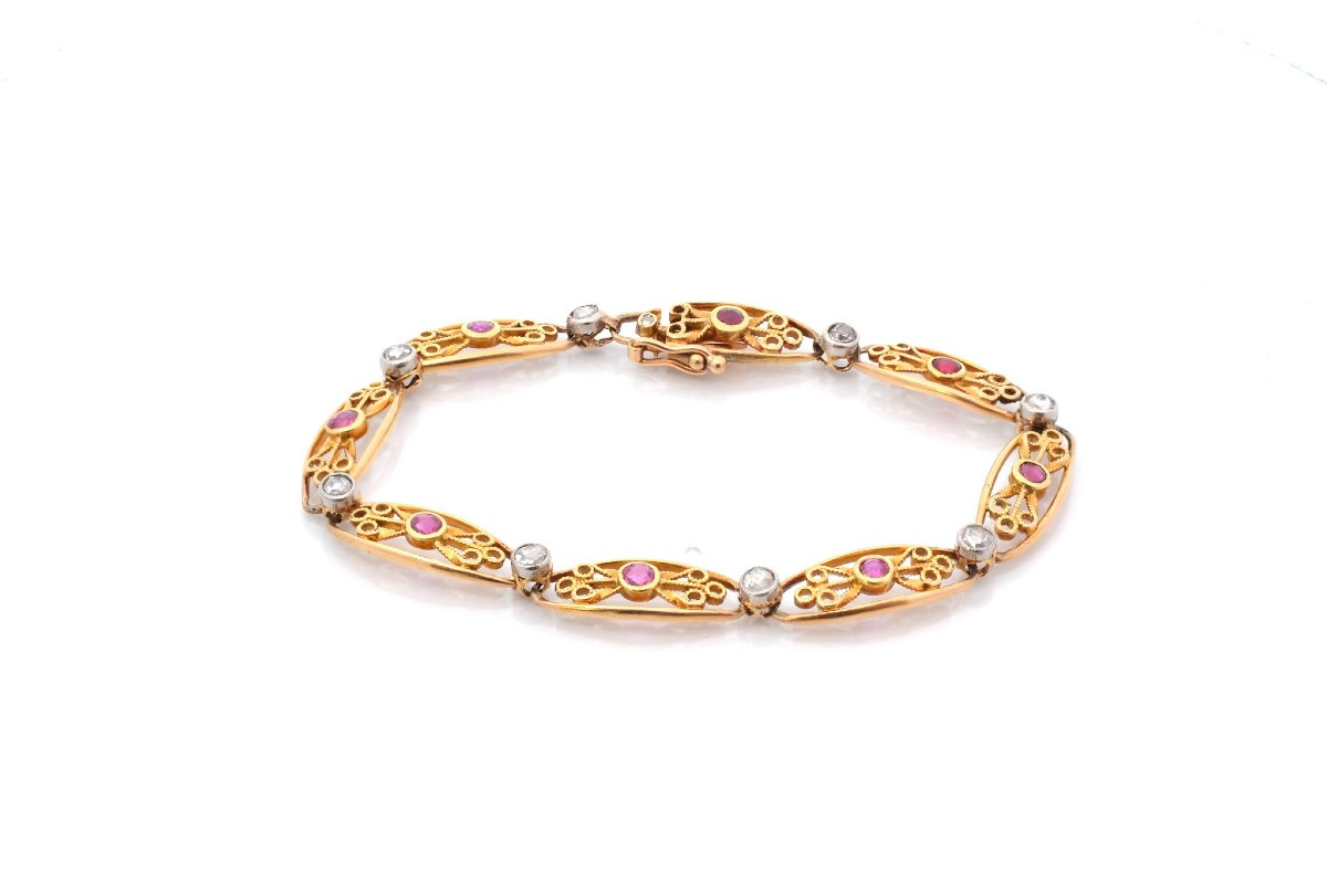 1900 Ruby And Diamond Gold Bracelet-photo-2