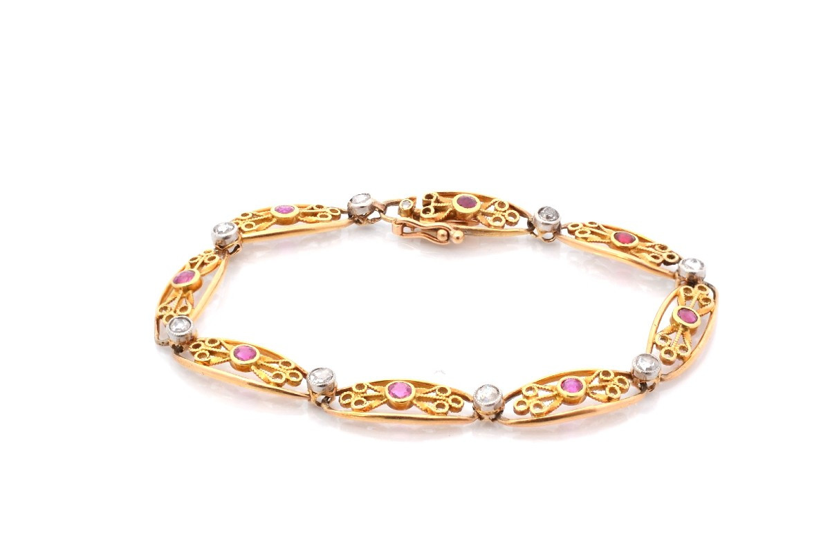 1900 Ruby And Diamond Gold Bracelet