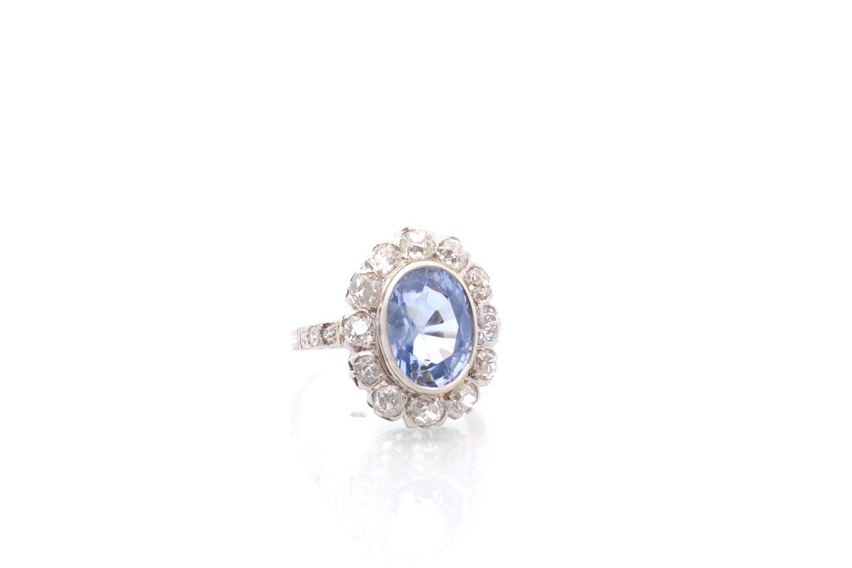 Bague Ancienne Saphir 5,46cts Et Diamants-photo-3