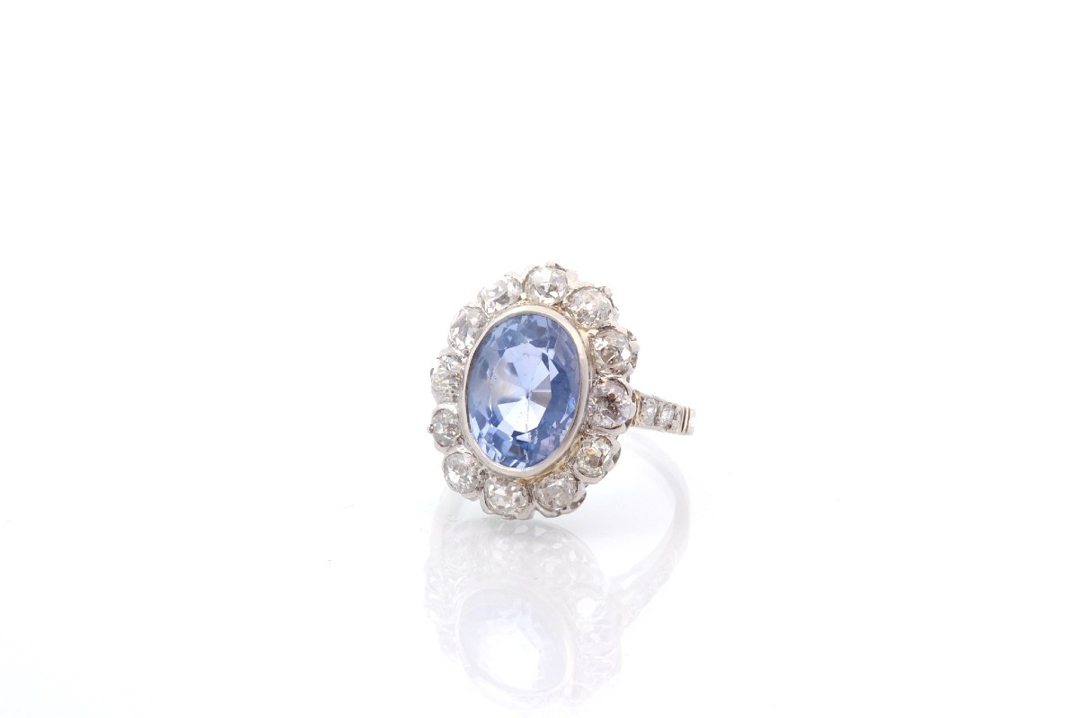 Bague Ancienne Saphir 5,46cts Et Diamants-photo-4