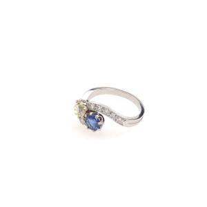 Toi Et Moi Sapphire And Diamond Ring In 18k White Gold