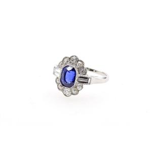 Vintage Sapphire And Diamond Ring In Platinum