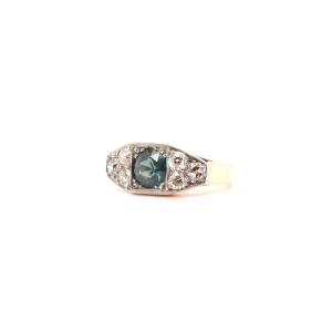 1940 Green Sapphire Ring In 18k Gold And Platinum