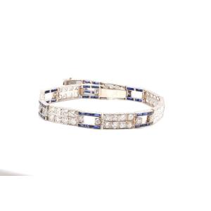 Bracelet Art Déco Diamants Et Saphirs Syntétiques