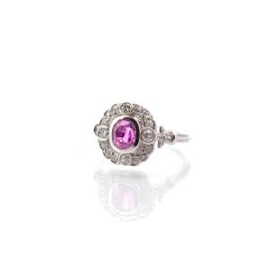 Pink Sapphire And Diamond Ring In Platinum