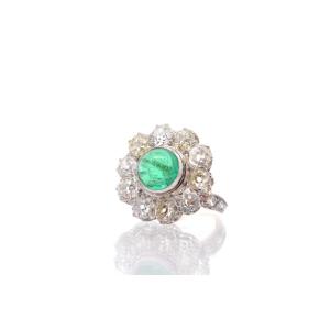Emerald Cabochon And Diamond Ring