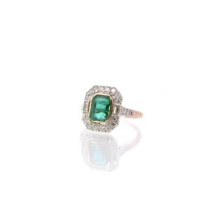 Emerald And Diamond Ring In Platinum And Rose Gold