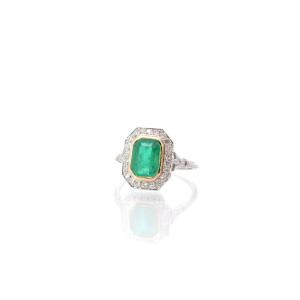 Emerald And Diamond Ring In Platinum And Gold