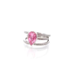 Tourmaline And Diamond Ring In 18k White Gold