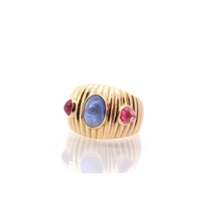 Sapphire And Tourmaline Cabochon Ring In Gold