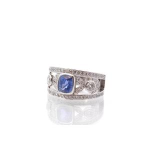 Sapphire And Diamond Band Ring In Platinum