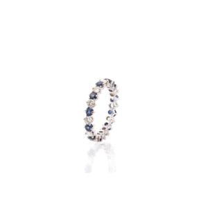 Vintage Diamond And Sapphire Wedding Ring In White Gold