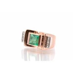 Old Emerald And Diamond Ring In Gold