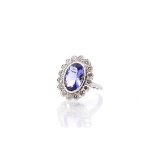 Vintage Tanzanite And Diamond Ring In Platinum