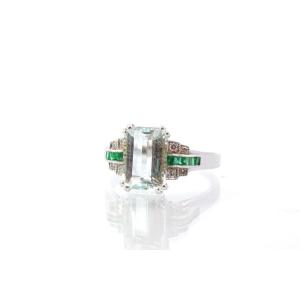 Bague Vintage Aigue Marine Et Diamants