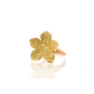 Flower Ring Set With Yellow Sapphires And Diamond
