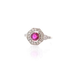 Art Deco Ruby And Diamond Ring In Platinum