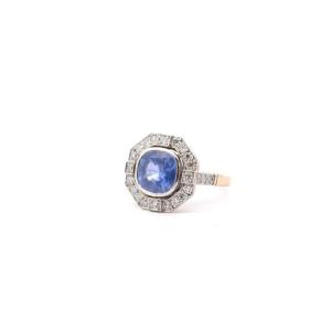 Bague Saphir 3,05cts Et Diamants En Or Et Platine