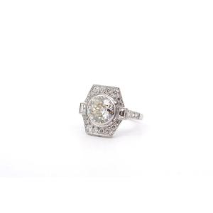 Bague Art Déco Diamant De 1,86cts K/p1 En Platine