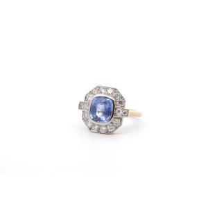 Bague Saphir De 2,18cts Et Diamants En Or Et Platine