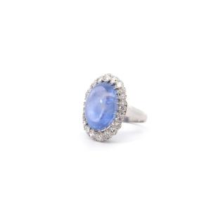 Bague Saphir Cabochon De 17,65 Cts Et Diamants