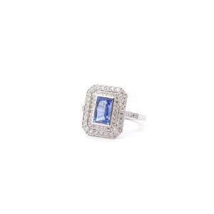 Bague Art Déco Saphir 1,70cts Et Diamants