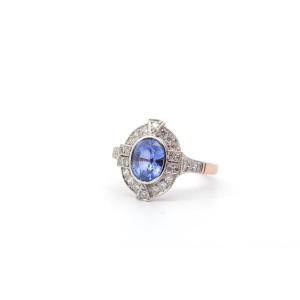 Bague Saphir 1,63cts Et Diamants En Or Et Platine