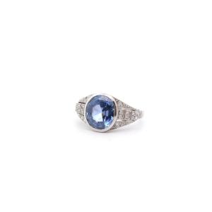 Bague Saphir 3,71cts Et Diamants En Platine