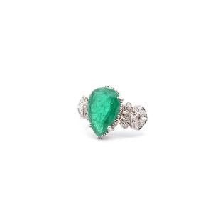 Vintage Emerald And Diamond Ring In Platinum