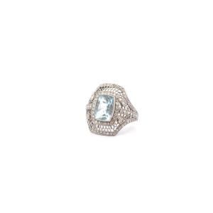 Bague Vintage Aigue-marine Et Diamants