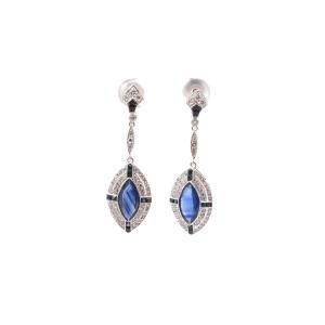 Boucles D’oreilles Art Déco Saphirs Et Diamants